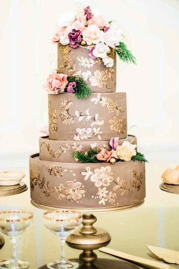 Ornate Gold Hand-Painted Wedding Cake - Fairly Southern